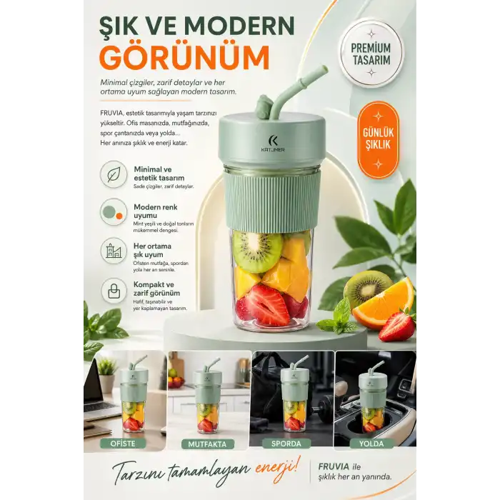 Günlük Kullanıma Uygun Şarjlı Meyve Sıkacağı Mini Blender Bardaklı Karıştırıcı