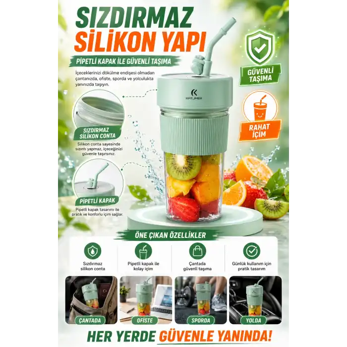 Günlük Kullanıma Uygun Şarjlı Meyve Sıkacağı Mini Blender Bardaklı Karıştırıcı