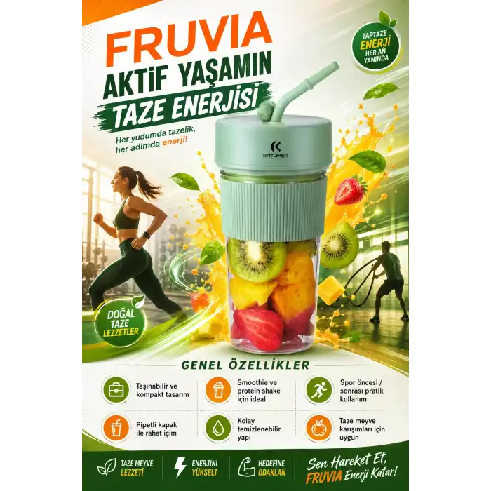 Günlük Kullanıma Uygun Şarjlı Meyve Sıkacağı Mini Blender Bardaklı Karıştırıcı
