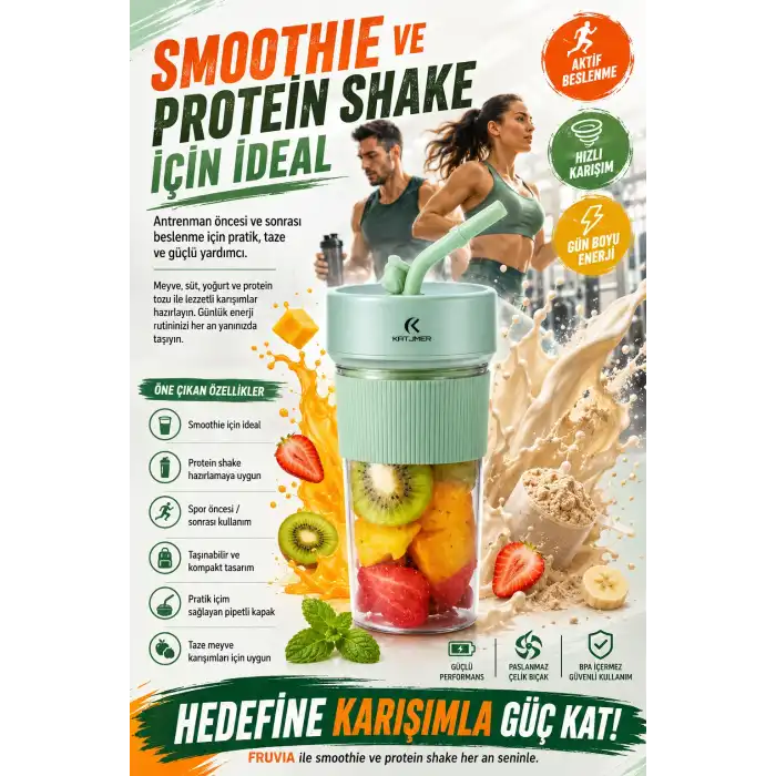 Günlük Kullanıma Uygun Şarjlı Meyve Sıkacağı Mini Blender Bardaklı Karıştırıcı