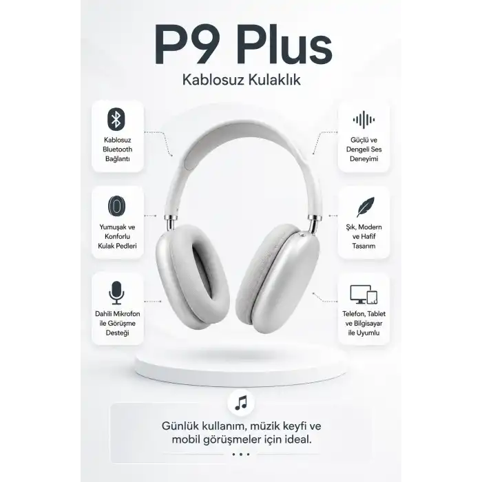 Kablosuz Kulak Üstü Bluetooth Kulaklık Katlanabilir Tasarım Uzun Süreli Kullanım