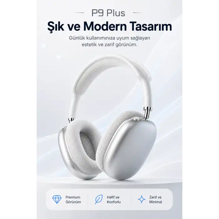 Kulak Üstü Kablosuz Bluetooth Kulaklık Yumuşak Pedli Mikrofonlu Günlük Kullanım
