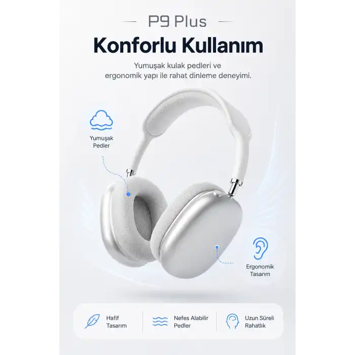 Kulak Üstü Kablosuz Bluetooth Kulaklık Yumuşak Pedli Mikrofonlu Günlük Kullanım