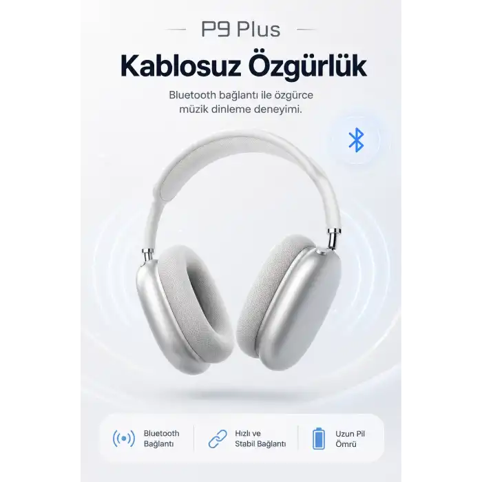 Kulak Üstü Kablosuz Bluetooth Kulaklık Yumuşak Pedli Mikrofonlu Günlük Kullanım