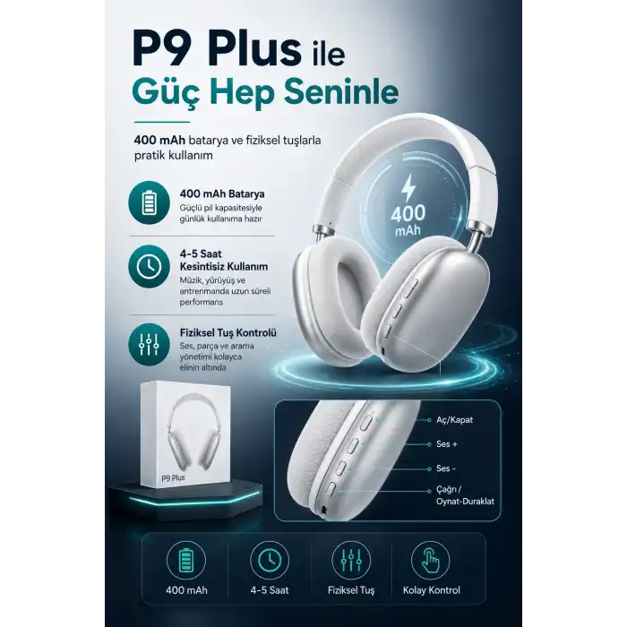 Katlanabilir Kablosuz Kulaklık Kulak Üstü Rahat Pedli Taşınabilir Stereo Model