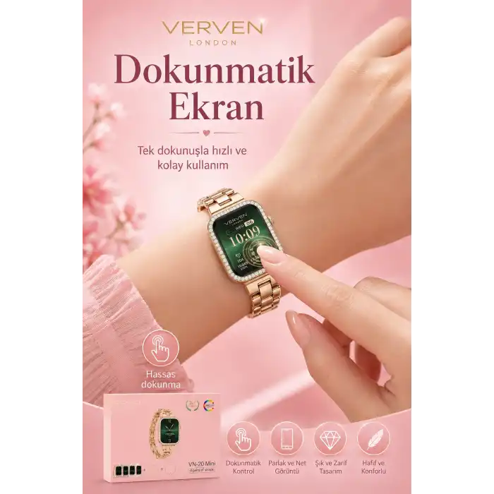 Kadın Kullanımına Uygun Akıllı Saat Dört Çift Kordonlu Şık Tasarımlı Dokunmatik Model