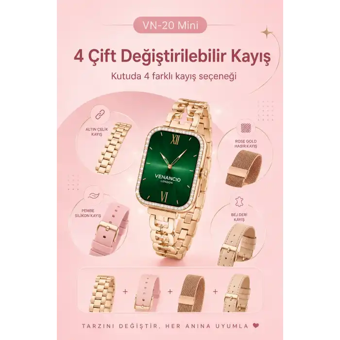 Dört Kordon Seçenekli Mini Akıllı Saat Bildirim Ve Spor Takip Özellikli Kullanım Seti