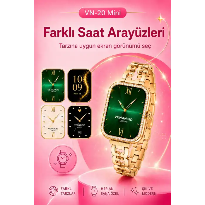 Gold Renk Tasarımlı Akıllı Saat Çoklu Kordonlu Dokunmatik Ekran Günlük Kullanım