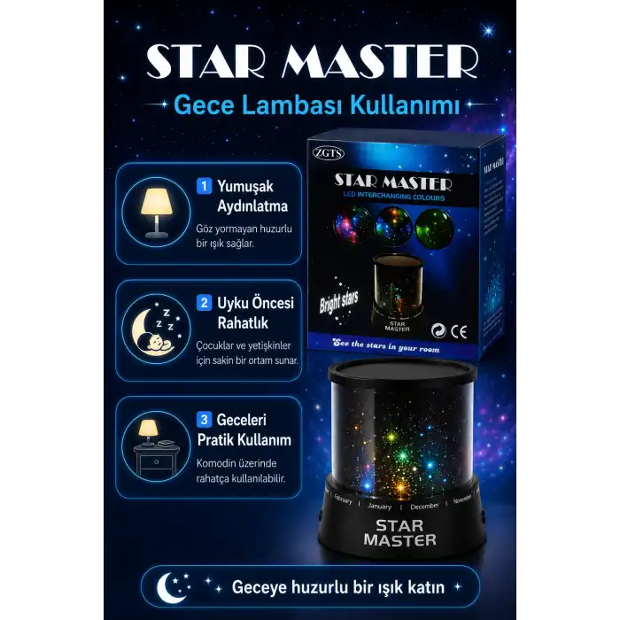 Renk Değiştiren LED Yıldız Projektör Gece Lambası Oda Tavanı İçin Dekoratif Işık