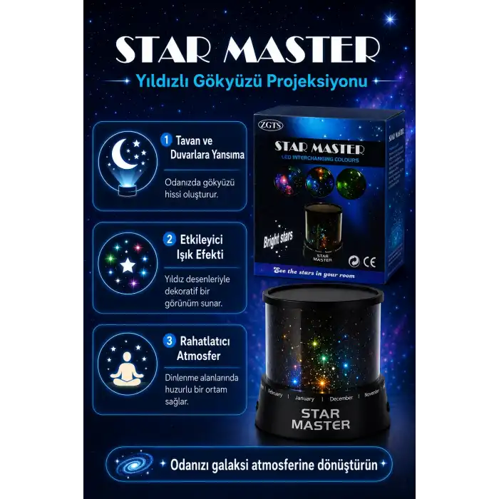 Renk Değiştiren LED Yıldız Projektör Gece Lambası Oda Tavanı İçin Dekoratif Işık