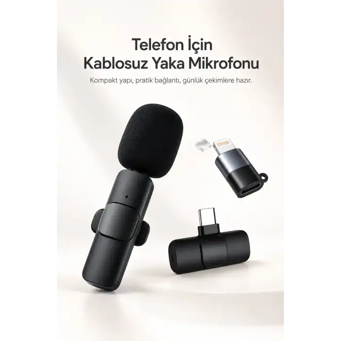 Kablosuz Yaka Mikrofonu USB-C ve Lightning Uyumlu Tak Çalıştır Telefon Kayıt Mikrofonu