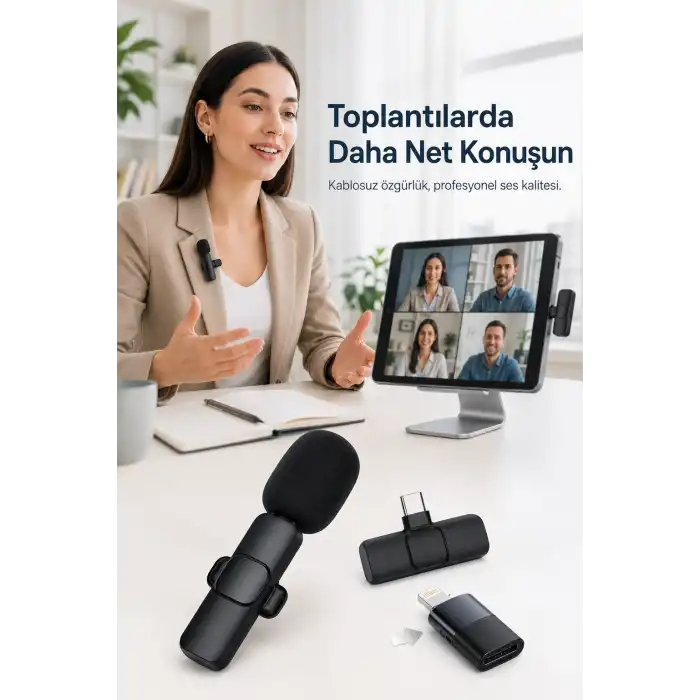 Kablosuz Yaka Mikrofonu USB-C Lightning Uyumlu Tak Çalıştır Telefon Video Ses Kayıt Seti