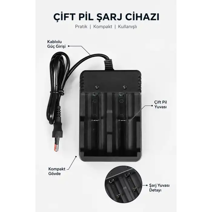 Çift Yuvalı Pil Şarj Aleti Kablolu Kompakt Kullanımlı Masaüstü Pil Şarj Cihazı