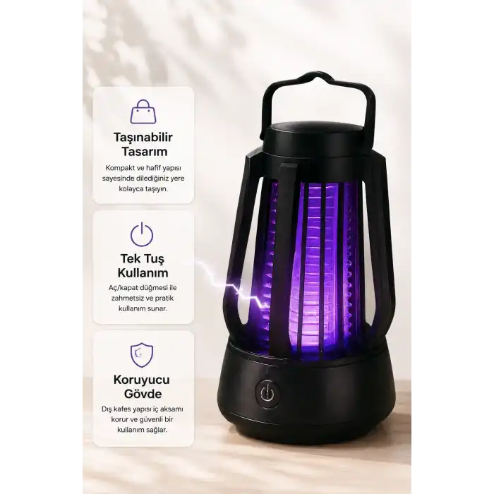 Taşınabilir Mor Işıklı Sineksavar Lamba Koruyucu Gövdeli Pratik Kullanım Cihazı