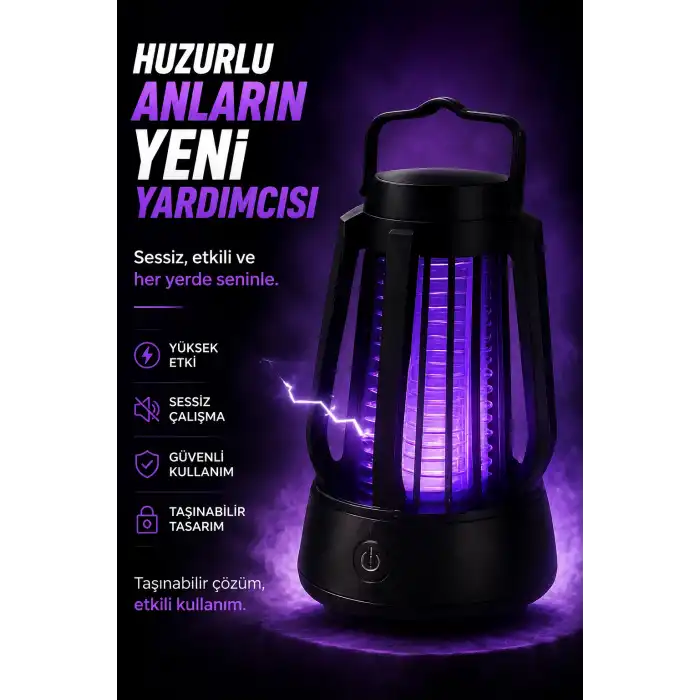 Mor Işıklı Taşınabilir Sineksavar Lamba Tek Tuşlu Koruyucu Gövdeli Kullanışlı Cihaz