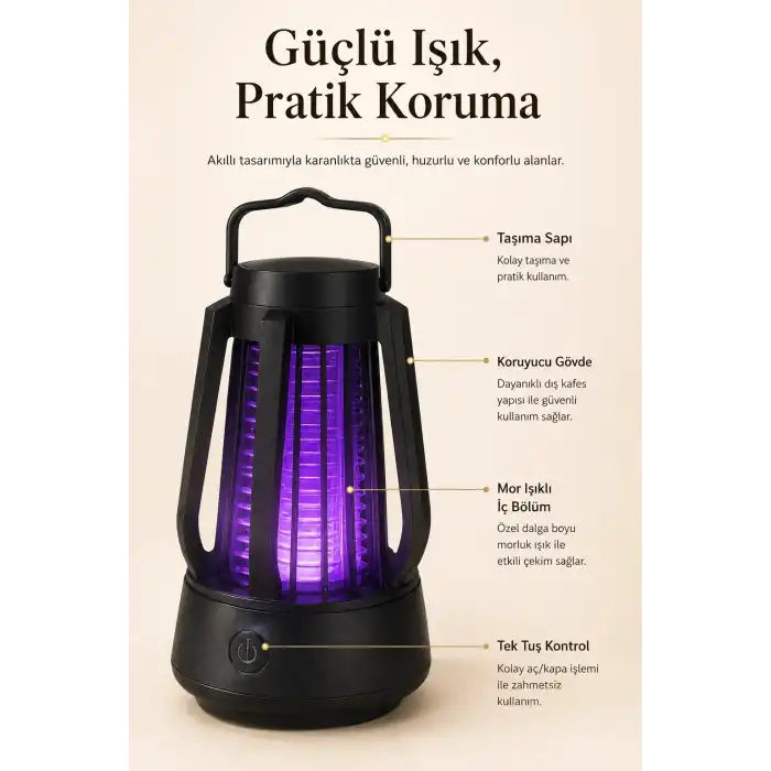 Mor Işıklı Taşınabilir Sineksavar Lamba Tek Tuşlu Koruyucu Gövdeli Kullanışlı Cihaz