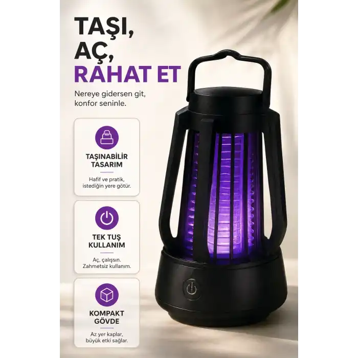 Mor Işıklı Taşınabilir Sineksavar Lamba Tek Tuşlu Koruyucu Gövdeli Kullanışlı Cihaz