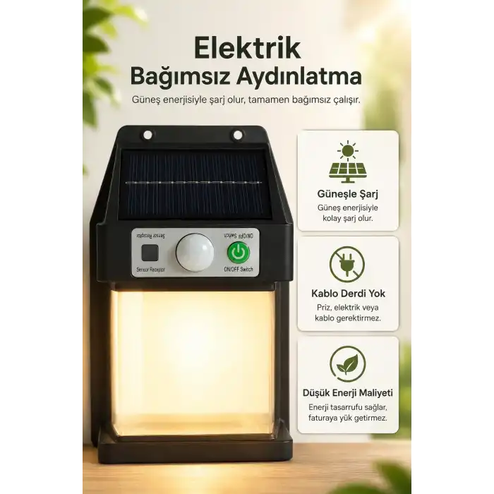 Güneş Enerjili Sensörlü Solar Aplik Duvar Tipi Dış Mekan Bahçe Balkon Işığı