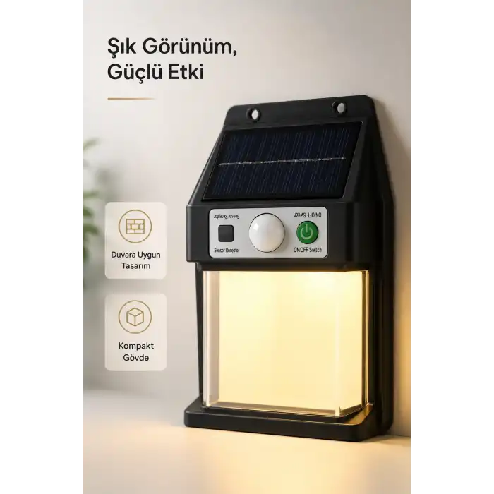 Güneş Enerjili Sensörlü Solar Aplik Duvar Tipi Dış Mekan Bahçe Balkon Işığı