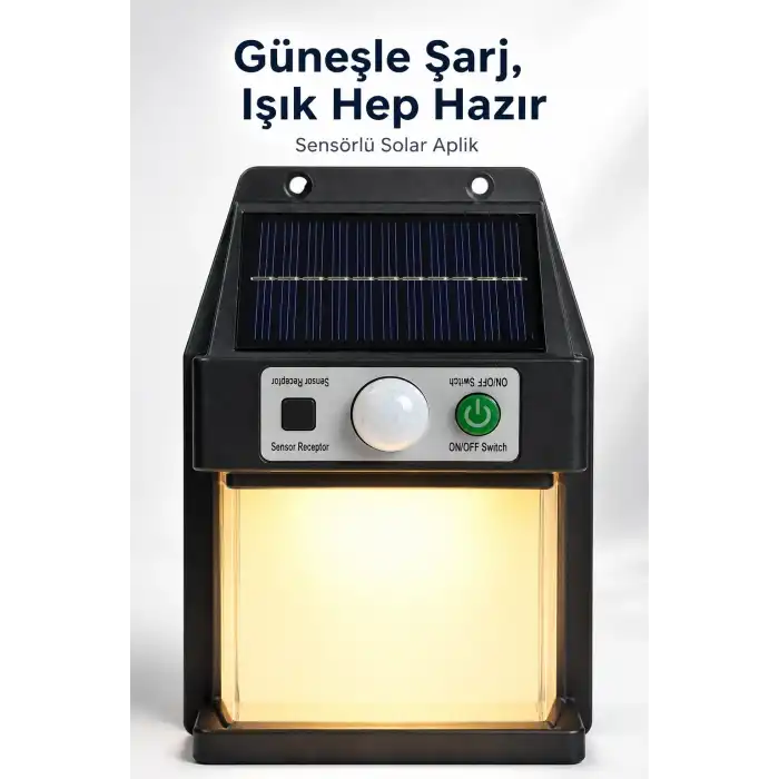 Güneş Enerjili Sensörlü Solar Aplik Duvar Tipi Dış Mekan Bahçe Balkon Işığı