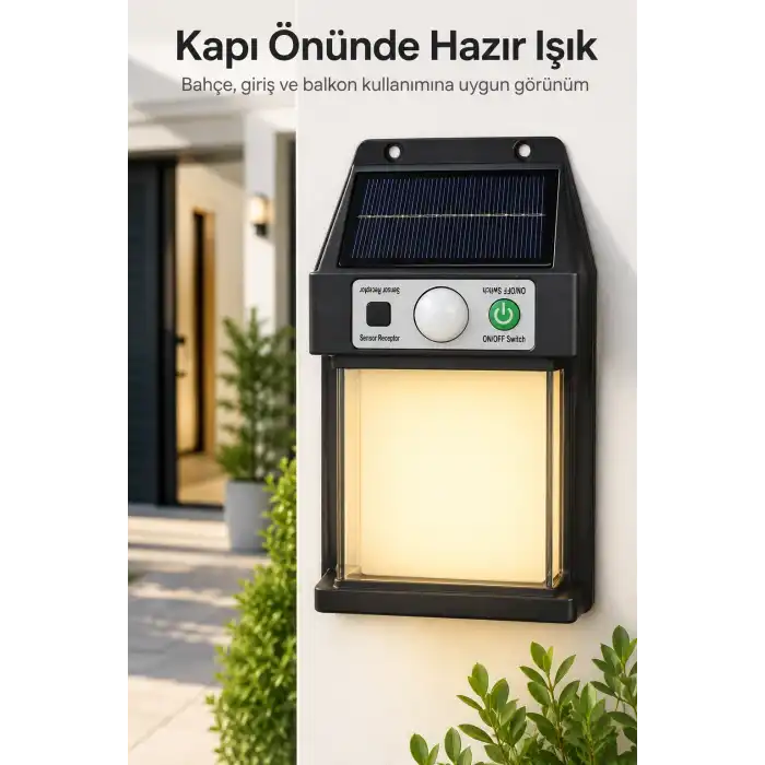 Güneş Enerjili Sensörlü Solar Aplik Duvar Tipi Dış Mekan Bahçe Balkon Işığı