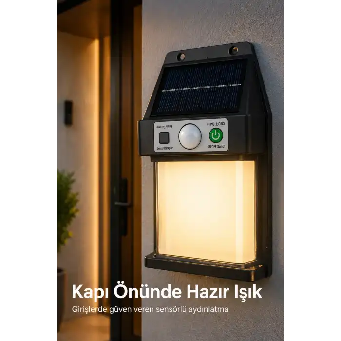 Güneş Enerjili Sensörlü Solar Aplik Dış Mekan Kapı Bahçe Balkon Garaj Duvar Işığı
