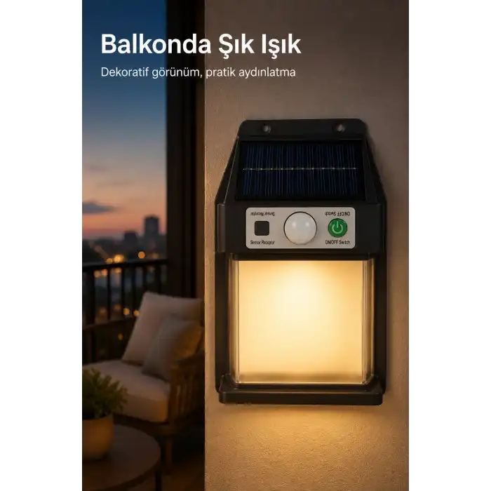 Güneş Enerjili Sensörlü Solar Aplik Dış Mekan Kapı Bahçe Balkon Garaj Duvar Işığı