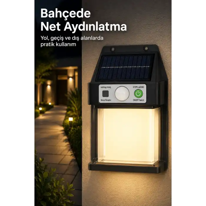 Güneş Enerjili Sensörlü Solar Aplik Dış Mekan Kapı Bahçe Balkon Garaj Duvar Işığı