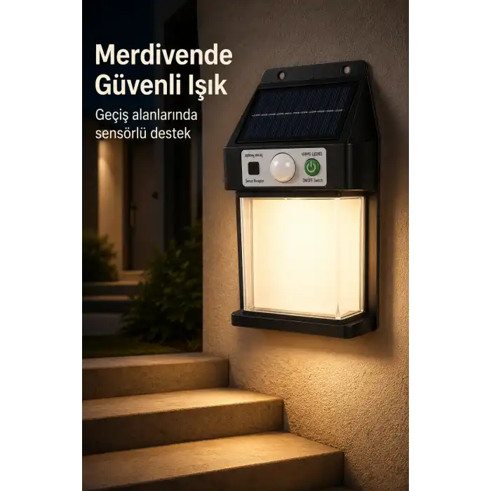 Güneş Enerjili Sensörlü Solar Aplik Dış Mekan Kapı Bahçe Balkon Garaj Duvar Işığı