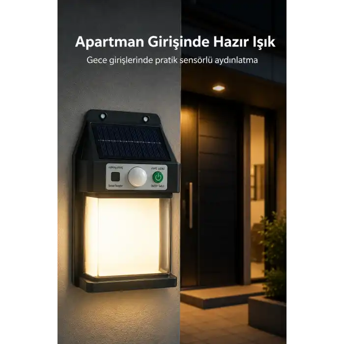 Güneş Enerjili Sensörlü Solar Aplik Dış Mekan Kapı Bahçe Teras Duvar Aydınlatma