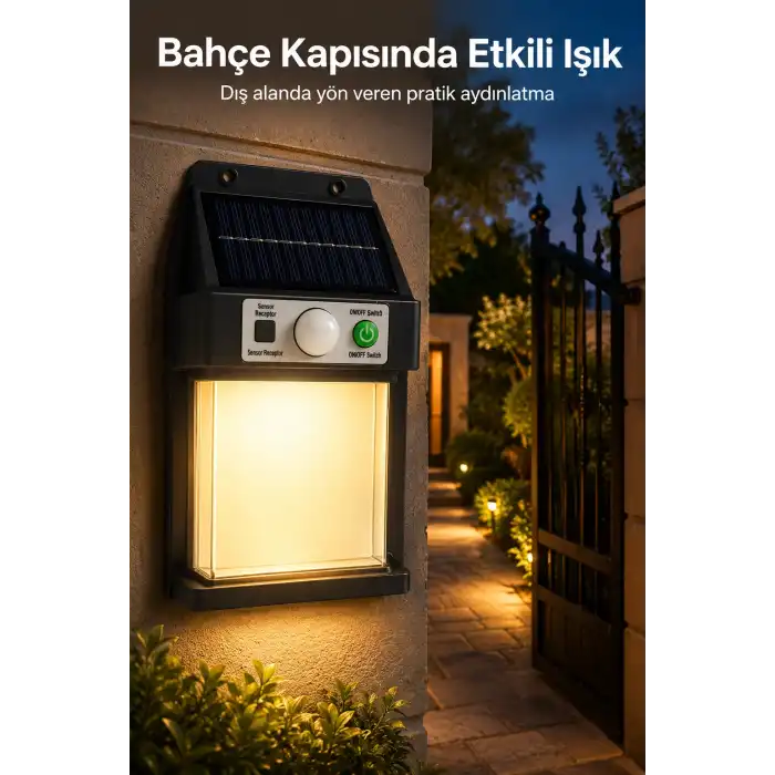 Güneş Enerjili Sensörlü Solar Aplik Dış Mekan Kapı Bahçe Teras Duvar Aydınlatma