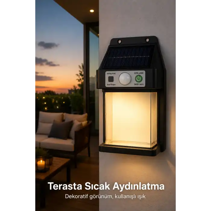 Güneş Enerjili Sensörlü Solar Aplik Dış Mekan Kapı Bahçe Teras Duvar Aydınlatma