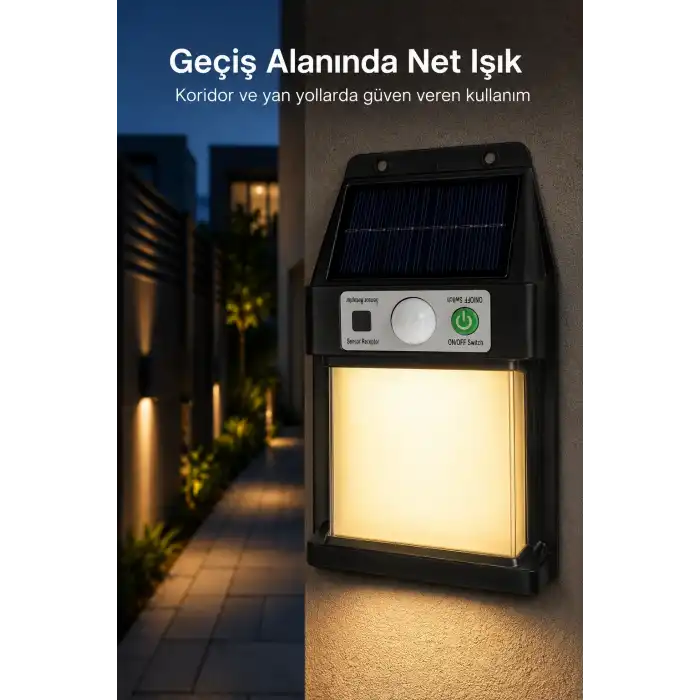 Güneş Enerjili Sensörlü Solar Aplik Dış Mekan Kapı Bahçe Teras Duvar Aydınlatma