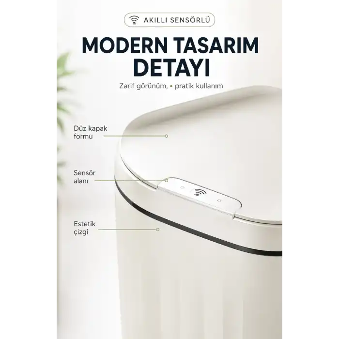 Akıllı Sensörlü 20 Litre Çöp Kovası Sessiz Kapaklı Modern Hijyenik Ev Tipi Çöp Kutusu