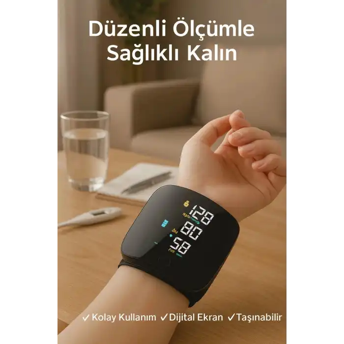 Dijital Türkçe Konuşan Bilekten Tam Otomatik Tansiyon Ölçme Aleti Renkli Akıllı LCD Sesli Uyarı