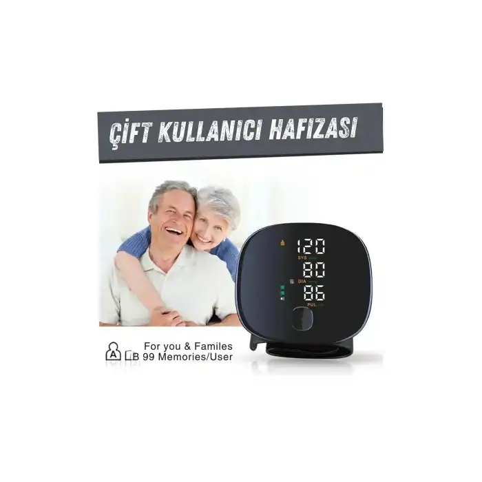 Dijital Türkçe Konuşan Bilekten Tam Otomatik Tansiyon Ölçme Aleti Renkli Akıllı LCD Sesli Uyarı