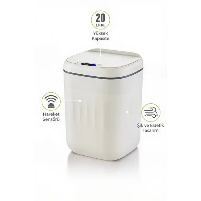 20 Litre Hareket Sensörlü Akıllı Çöp Kovası Beyaz