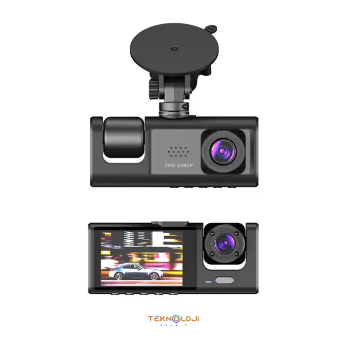 1080P Dash Cam Full Hd Araç içi Kamera Ön Arka ve İç Kayıt 3 Kamera Gece Görüşlü G Sensör Geniş Açı