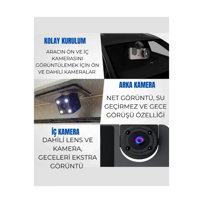 Üç Kameralı Wi‑Fi Araç İçi Kamera – GPS Takip & G-Sensor Özellikli Güvenlik Çözümü