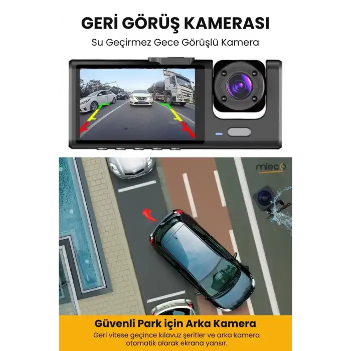 1s Wifi / App /1920p Fhd/ 170° Ultra Geniş Açı/gece Görüş/ G-sensörü 3 Kameralı Araç Kamerası(2025)
