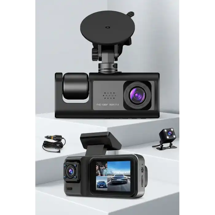 3 Kameralı Dashcam Araç İçi Kamera Ön Arka İç Görüşlü Oto Kamera