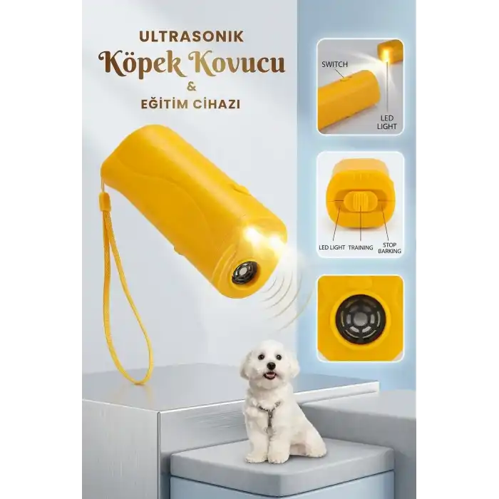 Ultrasonik Köpek Uzaklaştırıcı El Fenerli Eğitim Cihazı Taşınabilir Sarı Pratik Ürün