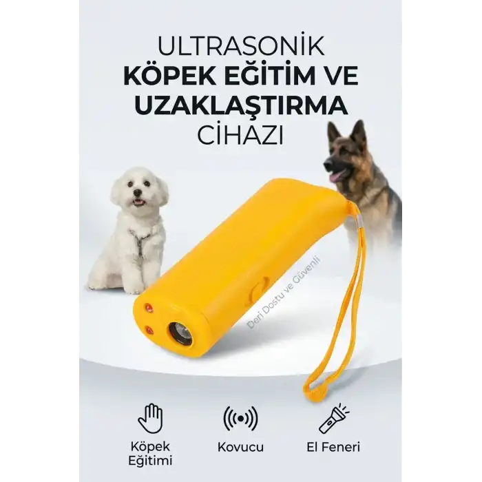 Köpek Kovucu Ultrasonik Eğitim Cihazı LED Fenerli Taşınabilir Sarı Yardımcı Ürün