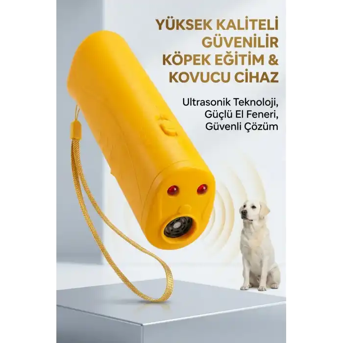 Taşınabilir Ultrasonik Köpek Kovucu Eğitim ve Uzaklaştırma Cihazı Fenerli Sarı Ürün