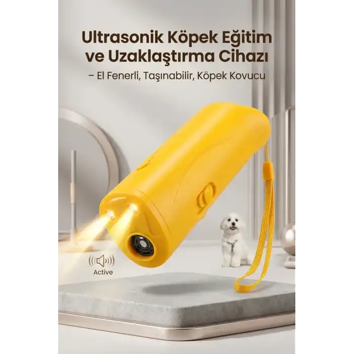 Sarı Ultrasonik Köpek Kovucu El Fenerli Eğitim Cihazı Günlük Taşınabilir Pratik Model