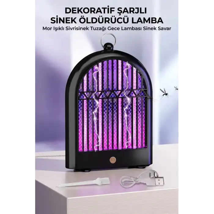 USB Şarjlı Sinek Öldürücü Lamba Mor Işıklı Sivrisinek Kovucu Dekoratif Tuzak Modeli