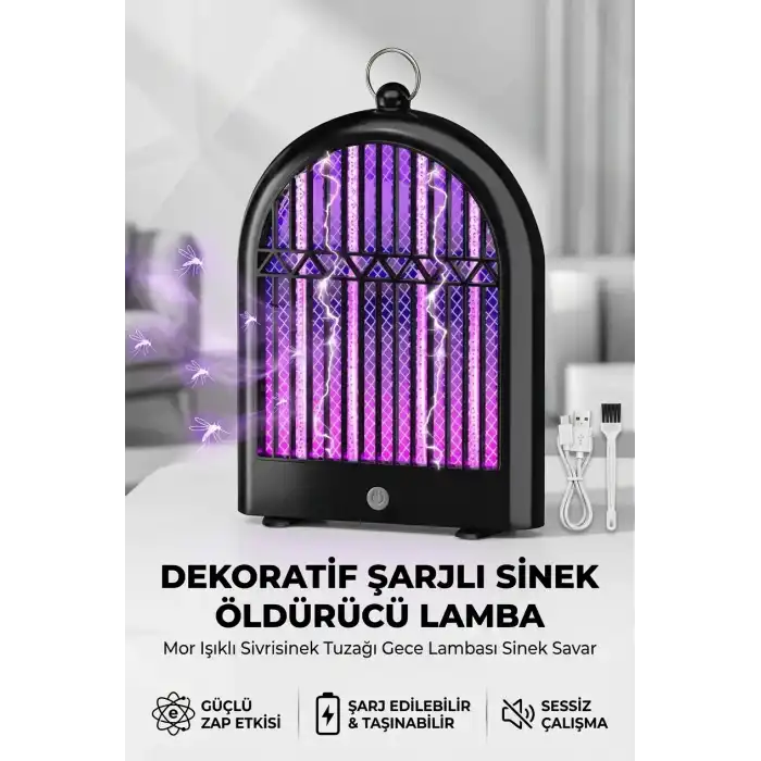 Dekoratif Şarjlı Sinek Öldürücü Lamba Mor Işıklı Sivrisinek Tuzağı Gece Lambası Modeli