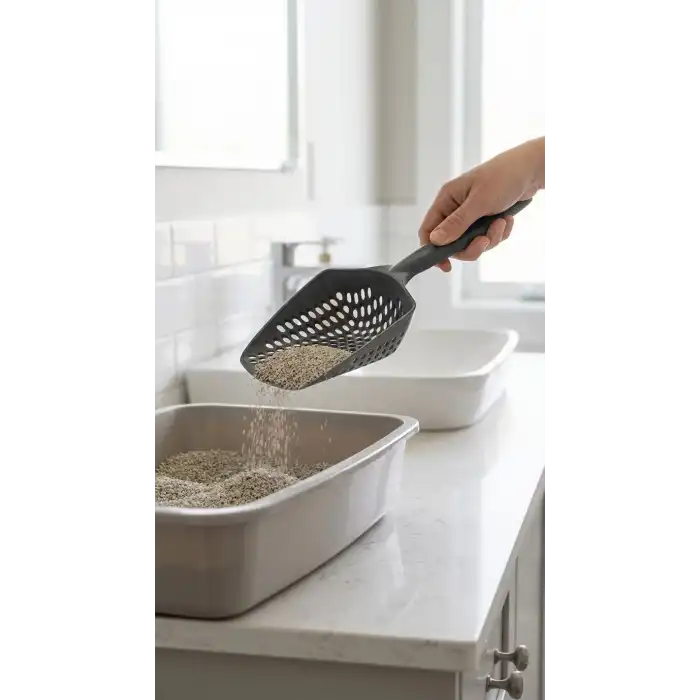 Kedi Kumu Eleme Küreği Çift Taraflı Ağlı ve Plastik Çerçeve ile Temizleme