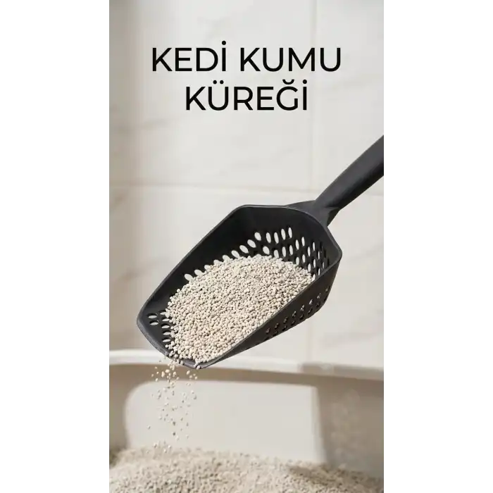Kedi Kumu Eleme Küreği, Metal gövde ve ince diş yapısıyla hijyenik temizlik amaçlı