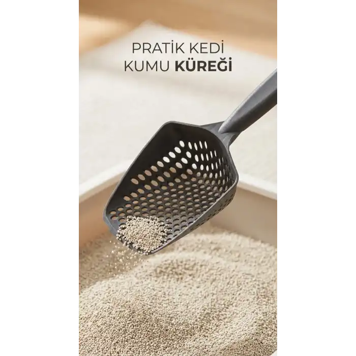 Kedi Kumu Eleme Küreği Paslanmaz Çelik Saplı ve Delikli Yapısıyla Temizlik İçin Uygun